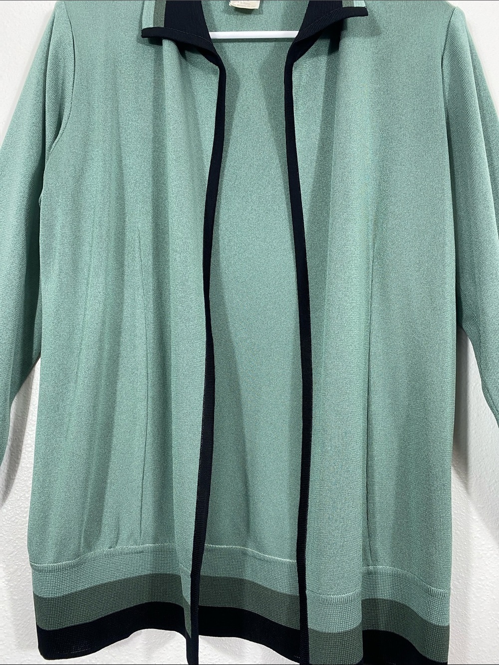 Misook Sage Green Open-Front Jacket with Black Trim 100% Acrylic Size S - Picture 5 of 16
